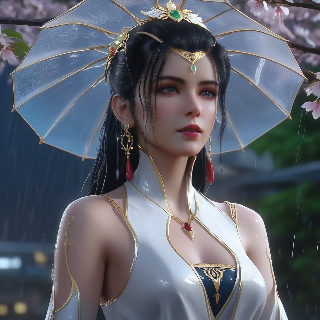 <lora:840-DA-XL-元龙-林秀:0.8>, (,1girl, ,best quality, ),, ,ultra detailed 8k cg,            cinematic lighting, cinematic bloom, (( , )),,  , unreal, science fiction,  luxury, jewelry, diamond, pearl, gem, sapphire, ruby, emerald, intricate detail, delicate pattern, charming, alluring, seductive, erotic, enchanting, hair ornament, necklace, earrings, bracelet, armlet,halo,masterpiece, (( , )),, realistic,science fiction,mole, ,cherry blossoms,(((, , ultra high res, (photorealistic:1.4), raw photo, 1girl, wet clothes, rain, sweat, ,wet, )))(( , ))   (cleavage),,  (),