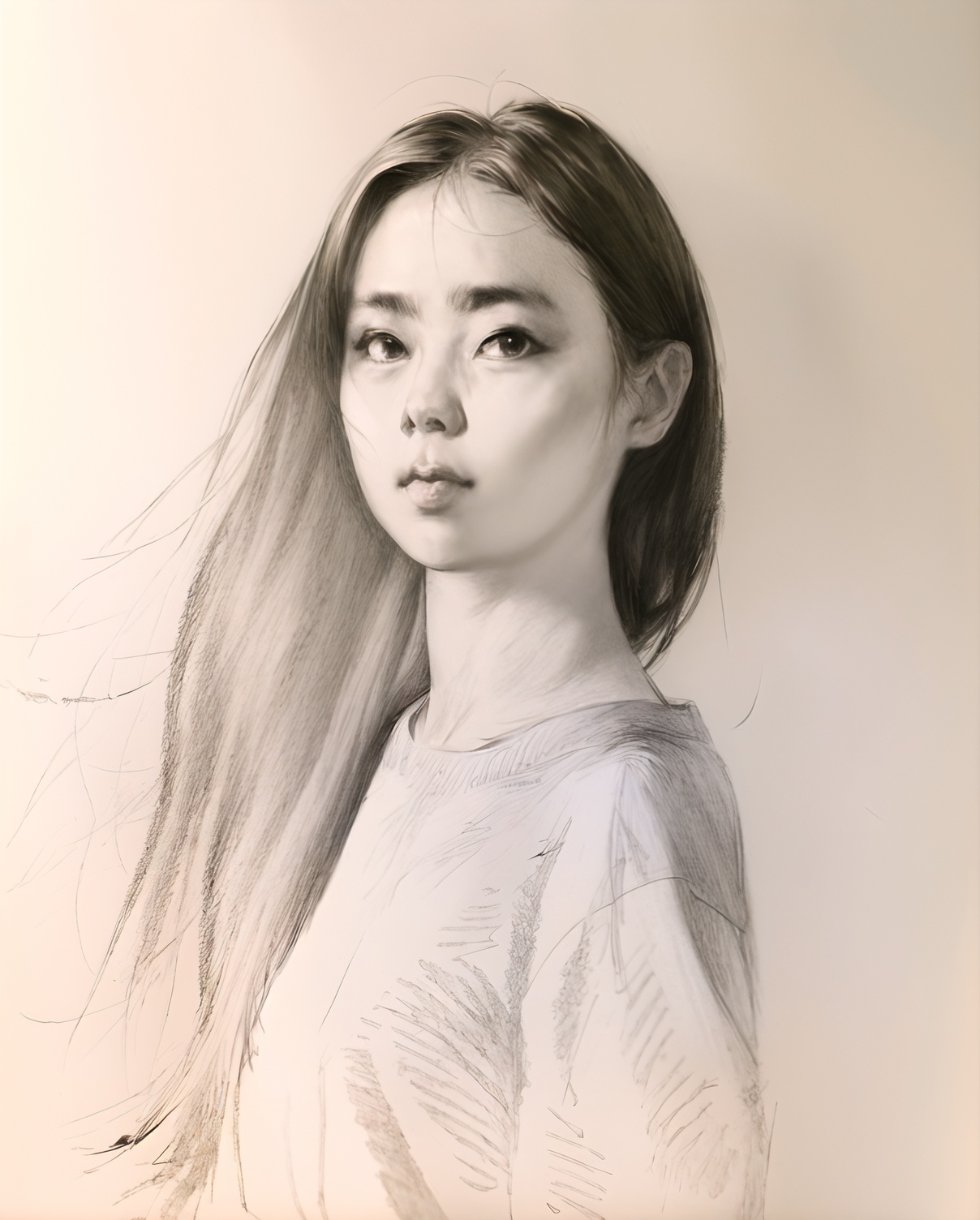 portrait sketch,graphite (medium),sketch,Master Portrait Works,look at viewer,Emotional expressions,(((beautiful))),uia,sumiao,sketch,<lora:人像素描:0.8>,a girl,