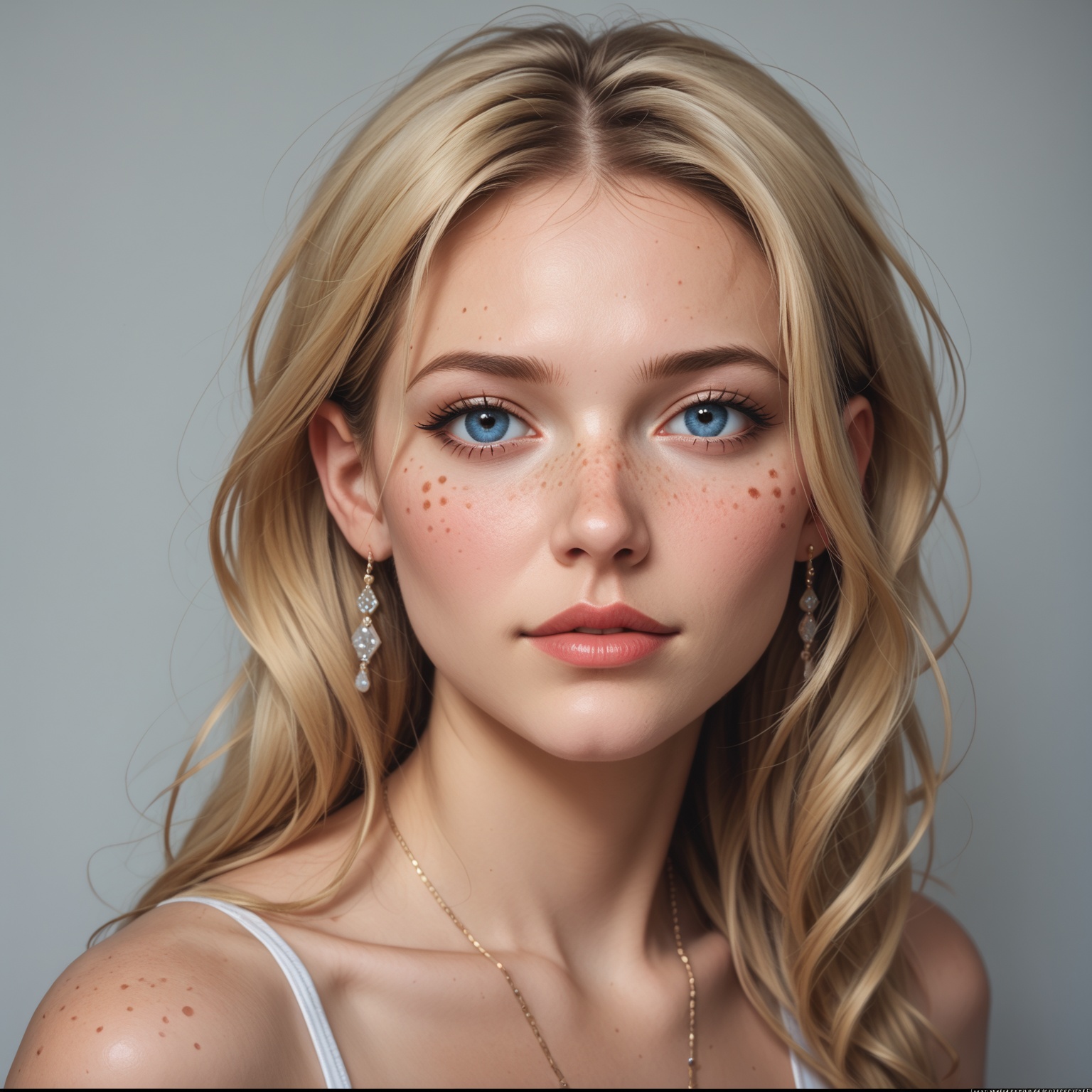 Beautiful blonde woman with freckles,  Portra 400 film photo,  analog inspiration on Tensor.Art