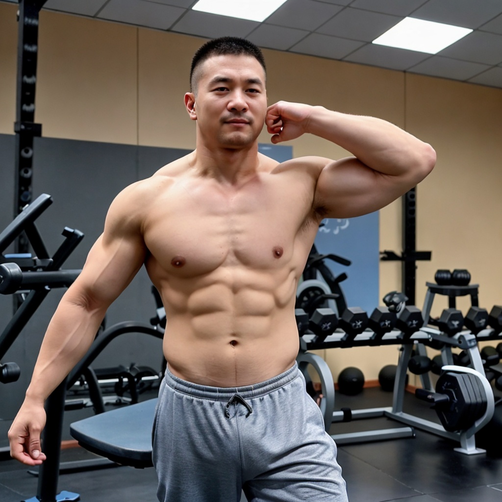 <lora:Asian7:0.7>,1man,masculine,male focus,sport,gym,