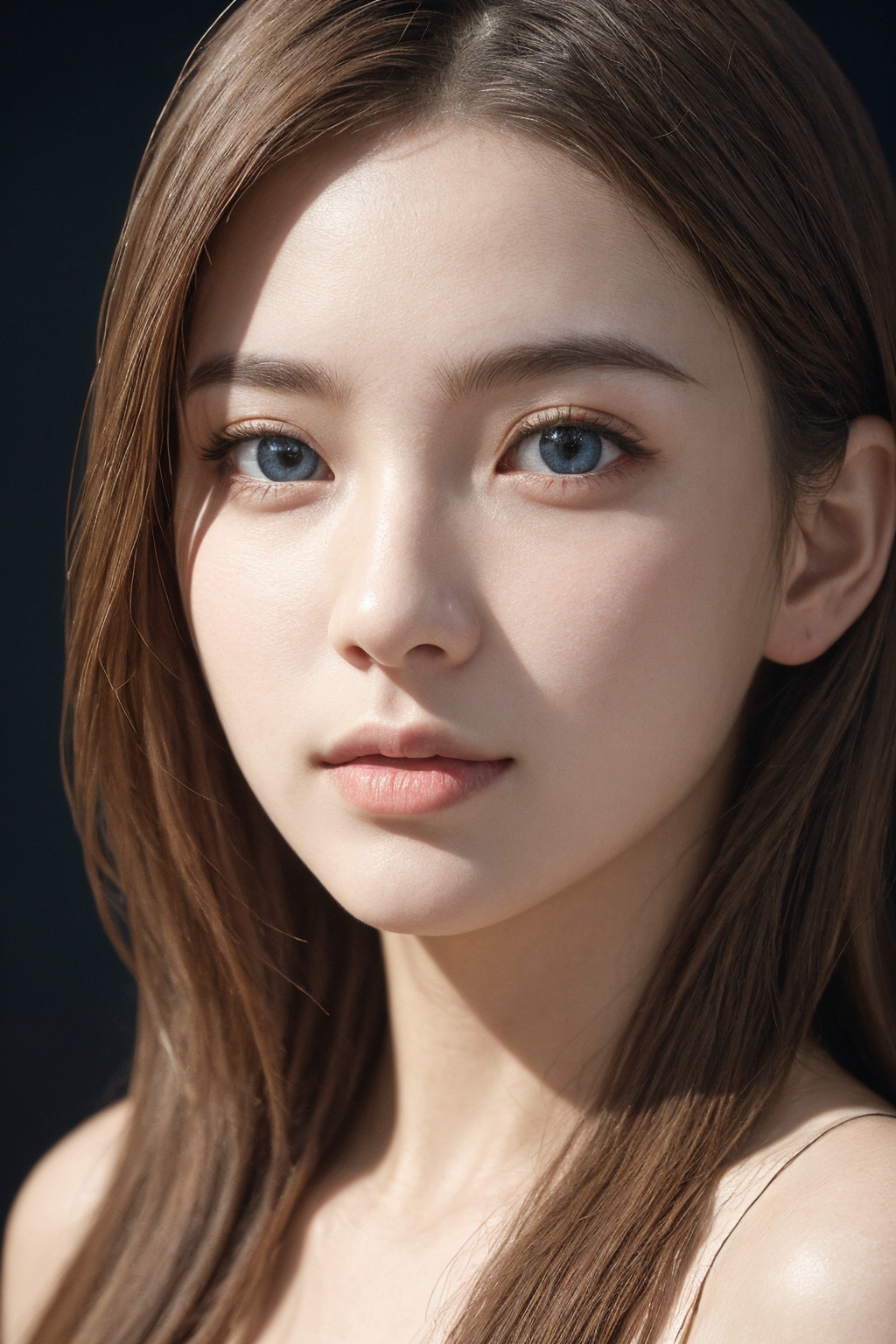 (extremely detailed), (detailed face:1.4), (beautiful detailed eyes:1.2), girl, bright glistening skin, realistic skin, skin pores, beautiful, pretty, upper body, dramatic lighting, realistic, teenage, dress, simple background,