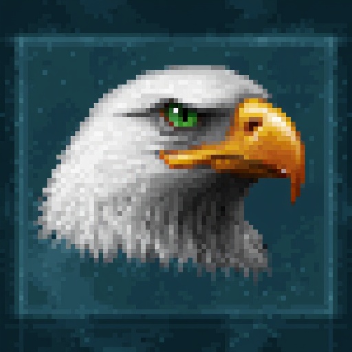 Expert Eagle Eye skill icon. HoMM2 style. Teal stone background. Heroes of Might and Magic 2 on Tensor.Art