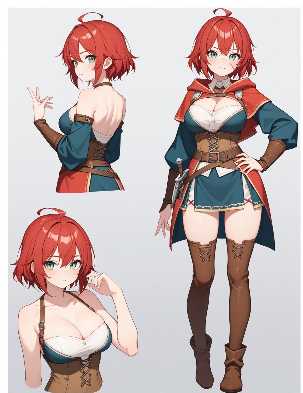 (detailed texture lighting,  detailed surface lighting) BREAK anime style character profile and expressions sheet,  fantas...