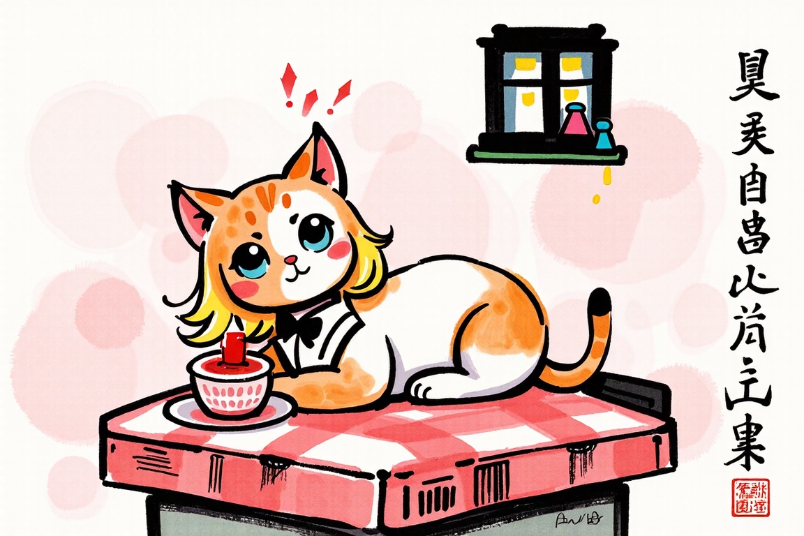 New ink,blush, 1gril,cat,<lora:models/1382/ed8ffe6b-05.safetensors:1:1>