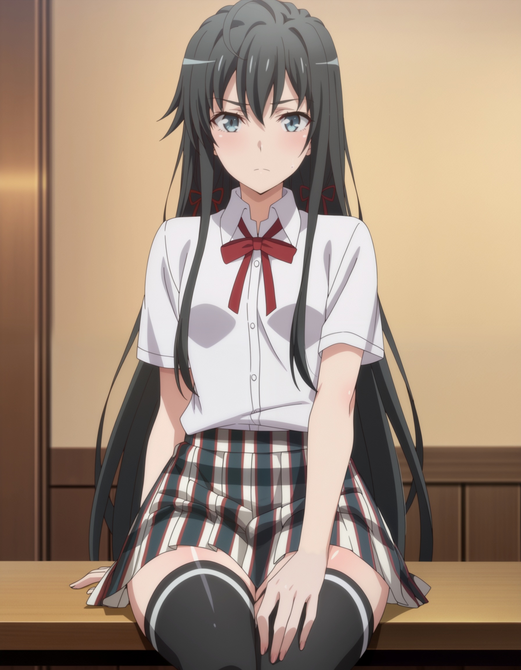 thigh grab,  sitting,  looking at viewer on Tensor.Art