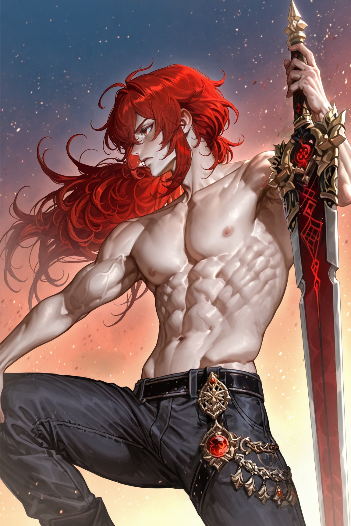 1boy,  diluc \(genshin impact\),  muscular on Tensor.Art