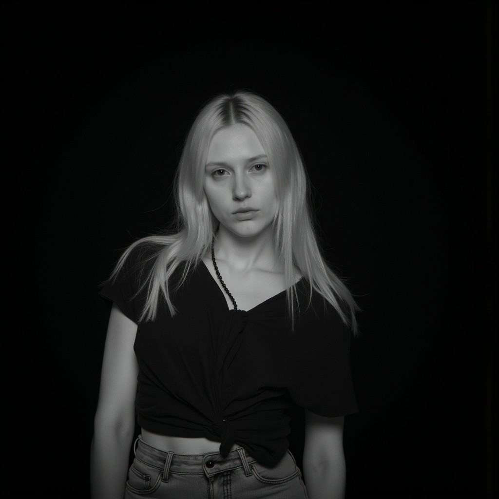 infrared photo of a beautiful young woman with an all black background on Tensor.Art