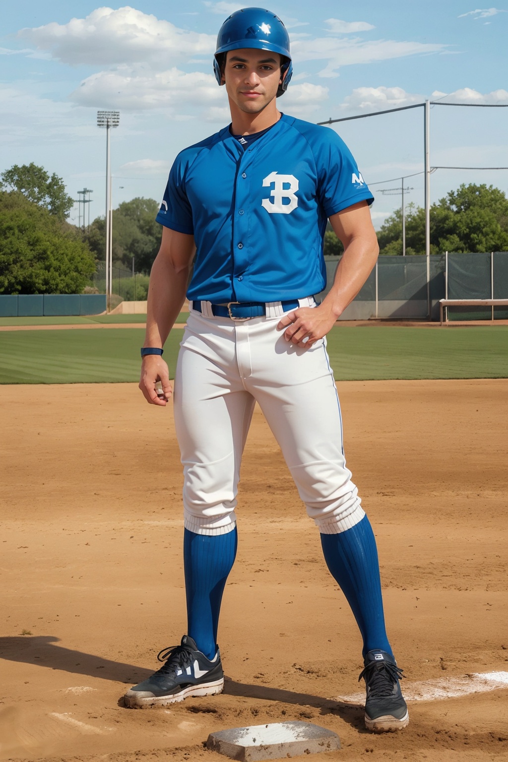 outdoors,  baseball field,  standing at second base on Tensor.Art