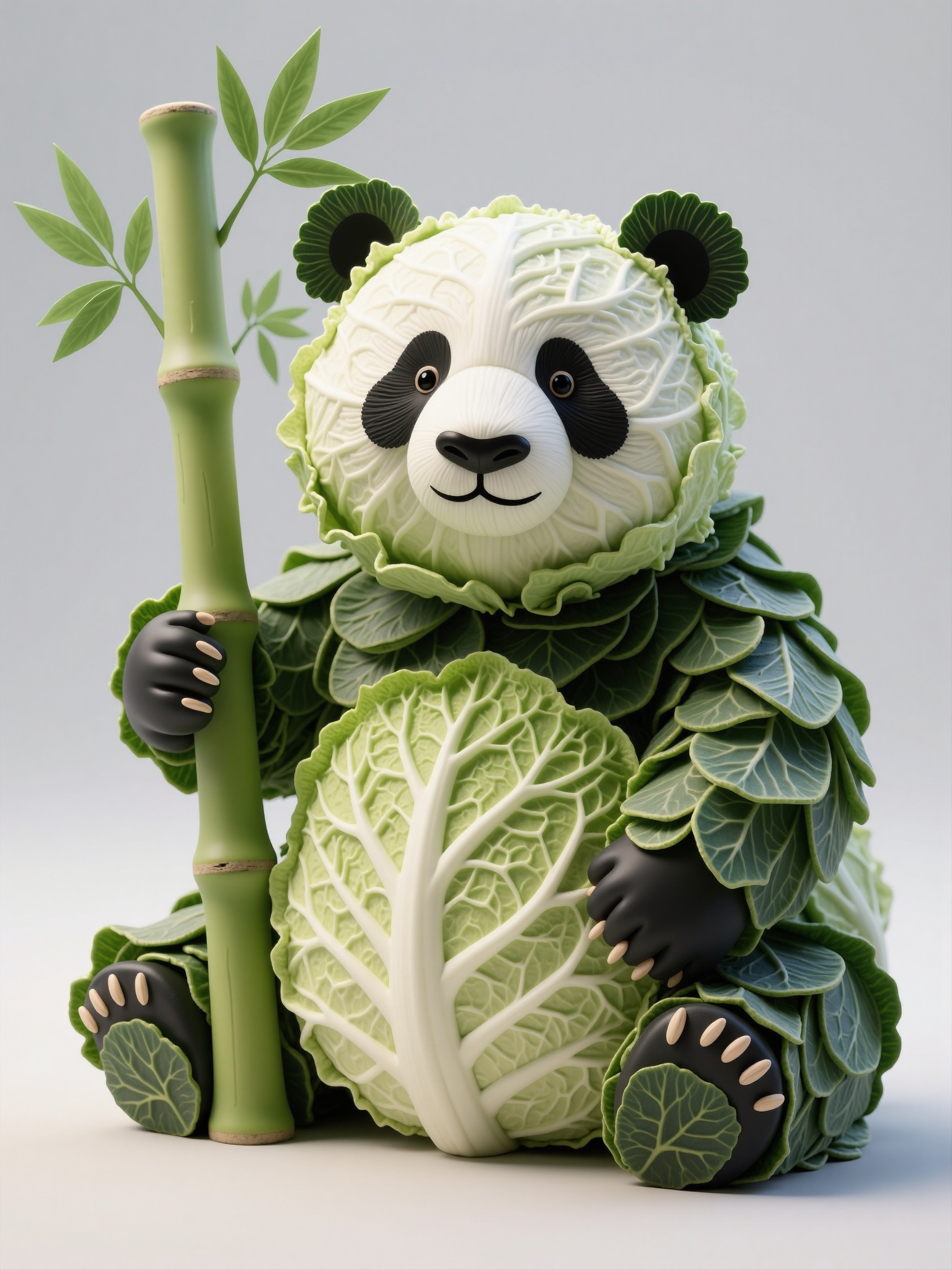 wgsc,  a creative and whimsical design where a panda made entirely of vegetables,  specifically cabbage on Tensor.Art