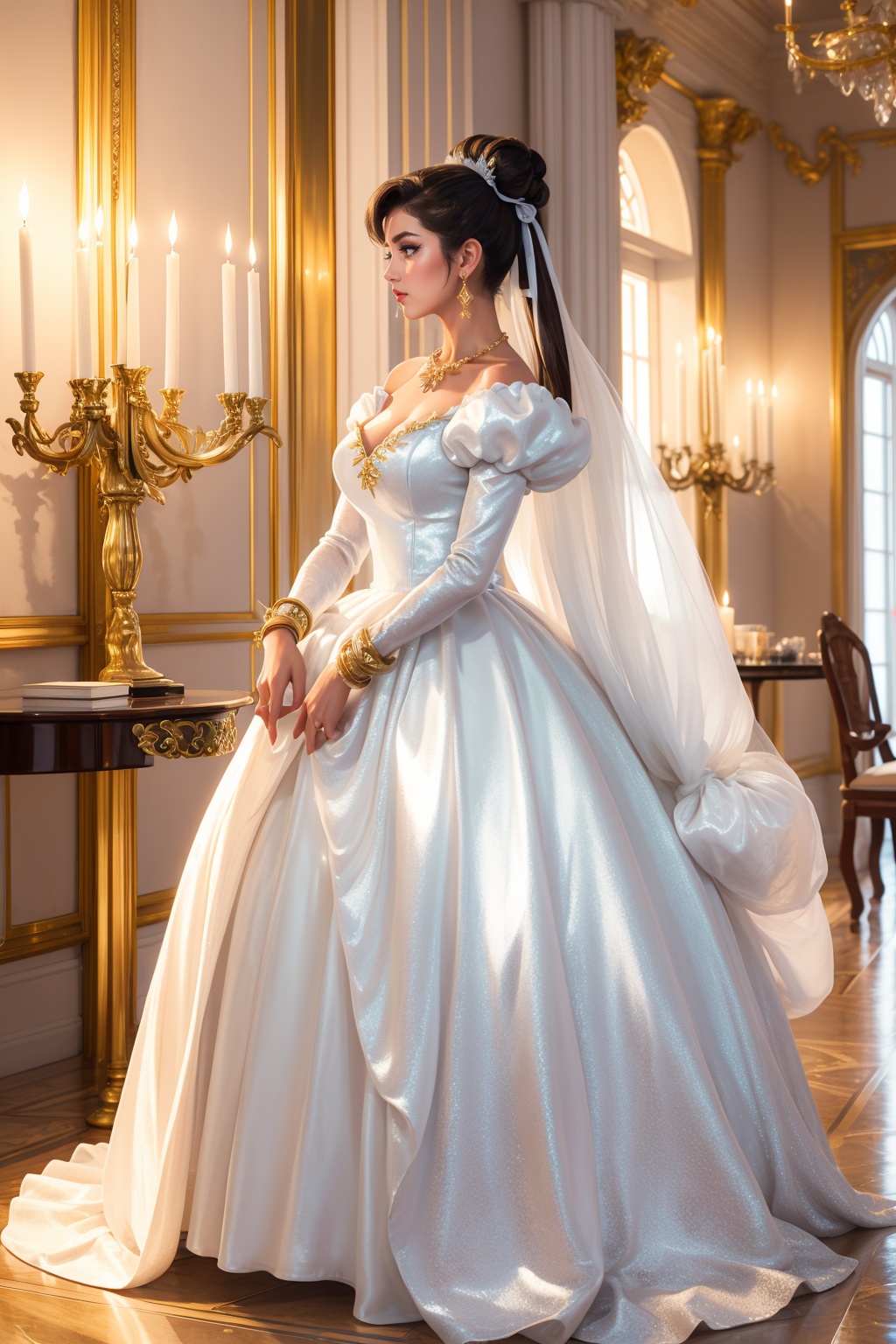 ***** beautiful tall woman,  (voluminous puffy sleeves) ,  solo on Tensor.Art