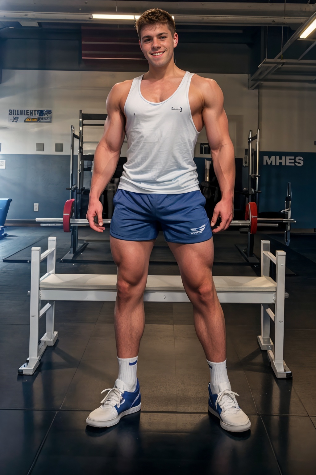 standing,  large commercial gym,  smile on Tensor.Art