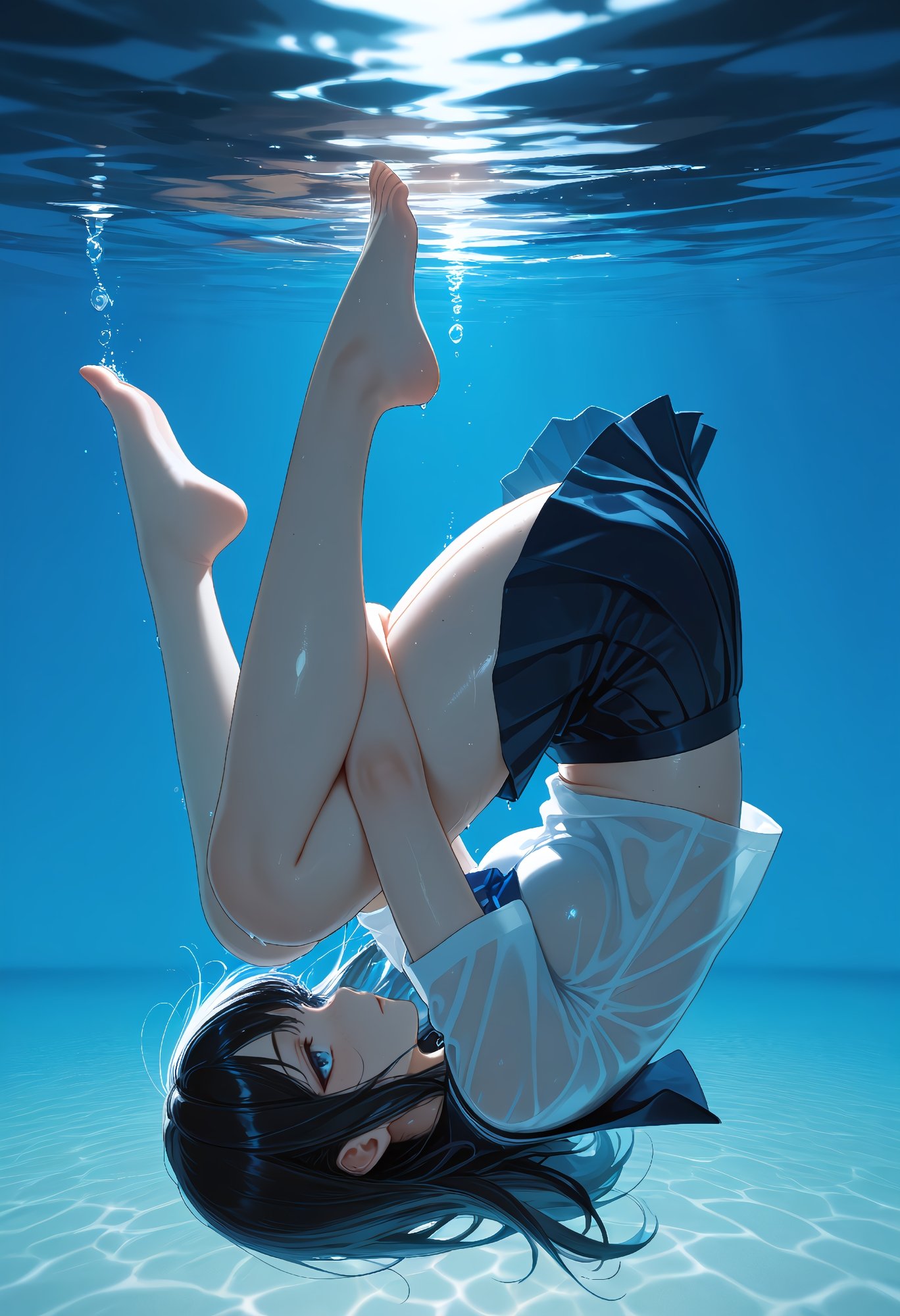 1girl,  upside-down ocean,  floating on water on Tensor.Art
