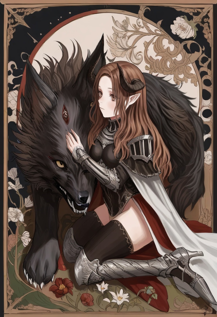 1girl,  horns,  brown hair on Tensor.Art