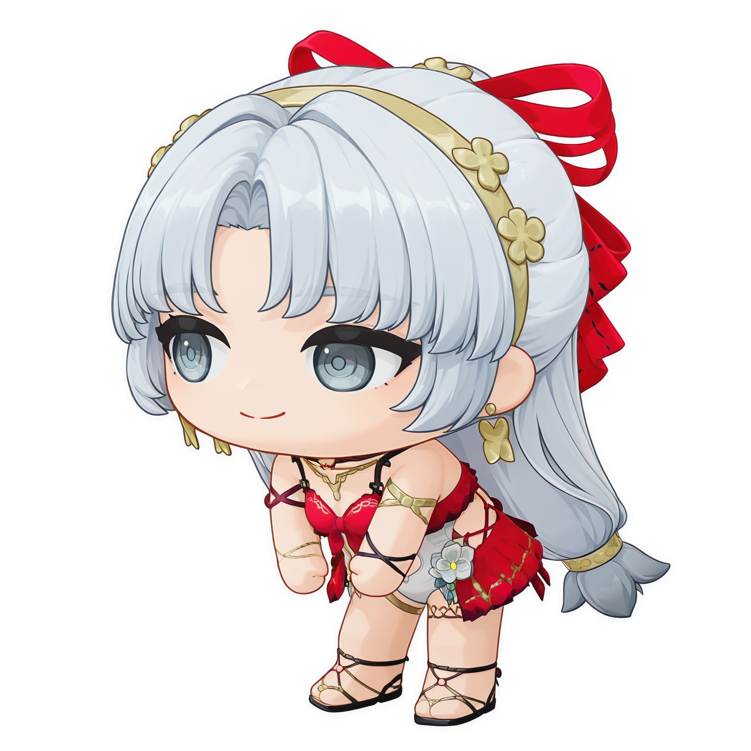 <lora:carlotta_v1.0_illustrious-000028:1>,carlotta_\(swimsuit\)_\(wuthering waves\),<lora:Brain Rot v0.9_noob:1>,solo,smile,1girl,full body,closed mouth,standing,chibi,leaning forward,white_background,looking_away,