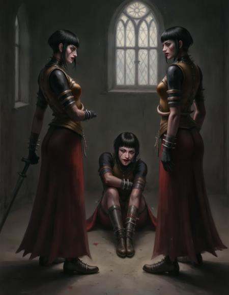 three kibellah woman,  two kibellah women were bickering,  one in the middle sitting on the ground on Tensor.Art