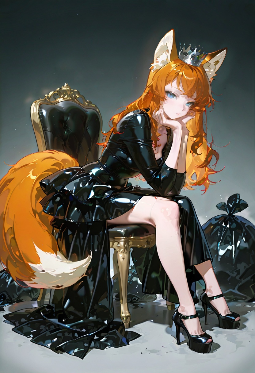 1girl,  solo,  black latex dress on Tensor.Art