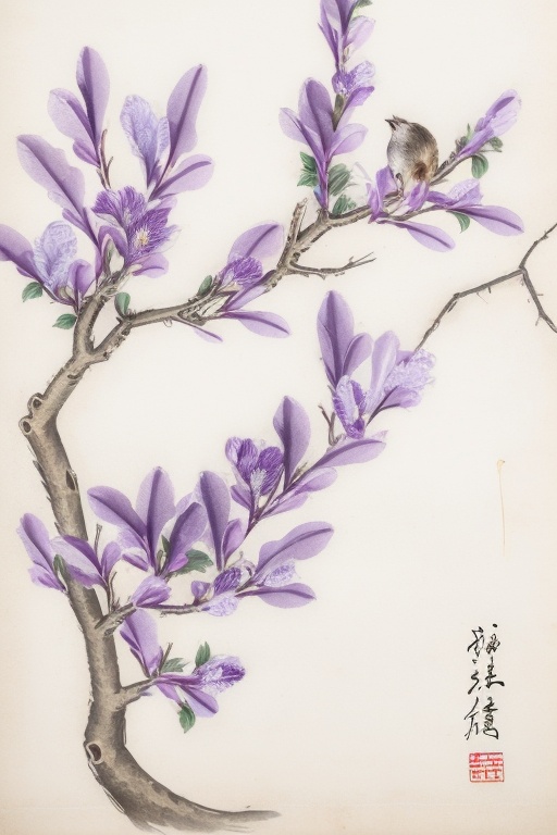 animal focus,  branch,  flower on Tensor.Art