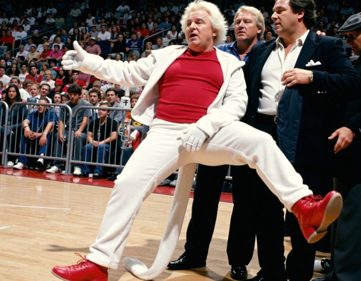 image depicting Bobby Heenan in a weasel costume,  falling down the stairs in public. on Tensor.Art