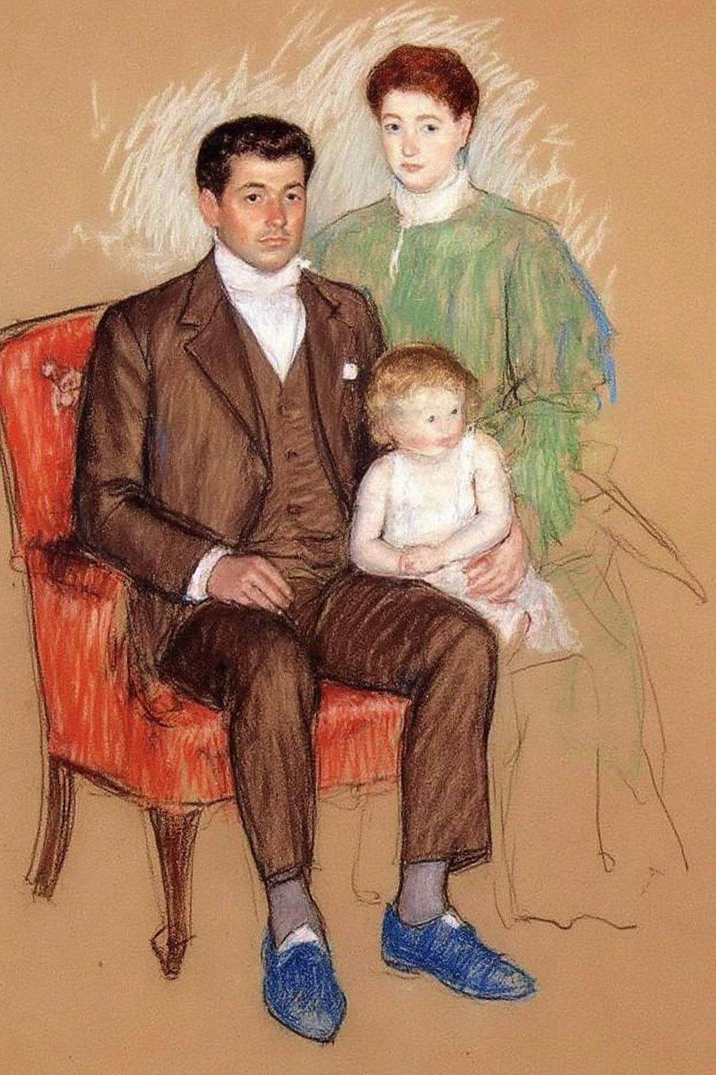 marycassatt2 drawing.A family scene featuring a man,  a woman,  and a child. The man on Tensor.Art