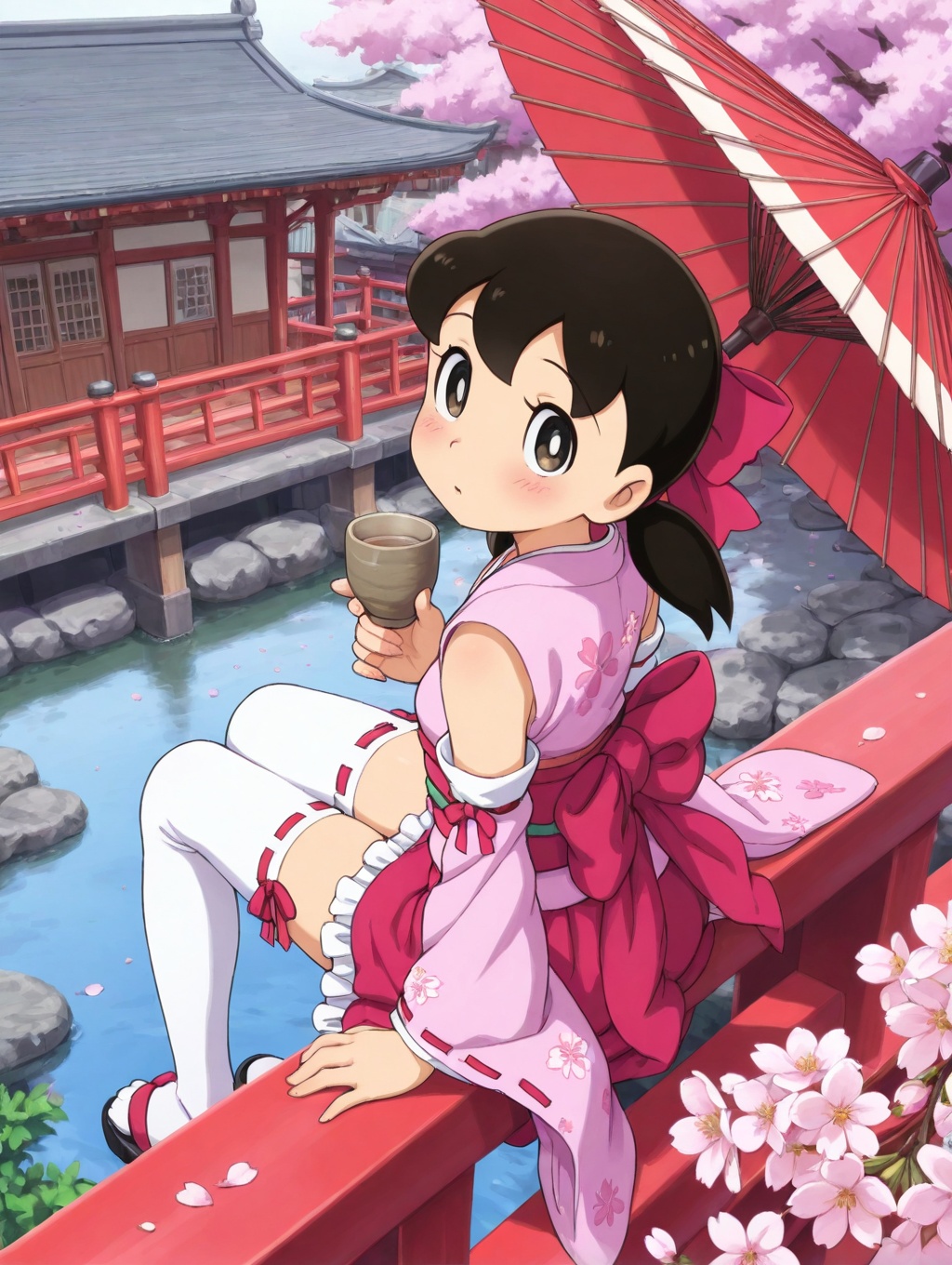 minamoto shizuka,  umbrella,  1girl on Tensor.Art