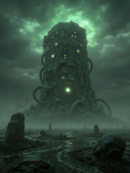 Real Horror Style,  A desolate,  otherworldly landscape under a roiling on Tensor.Art