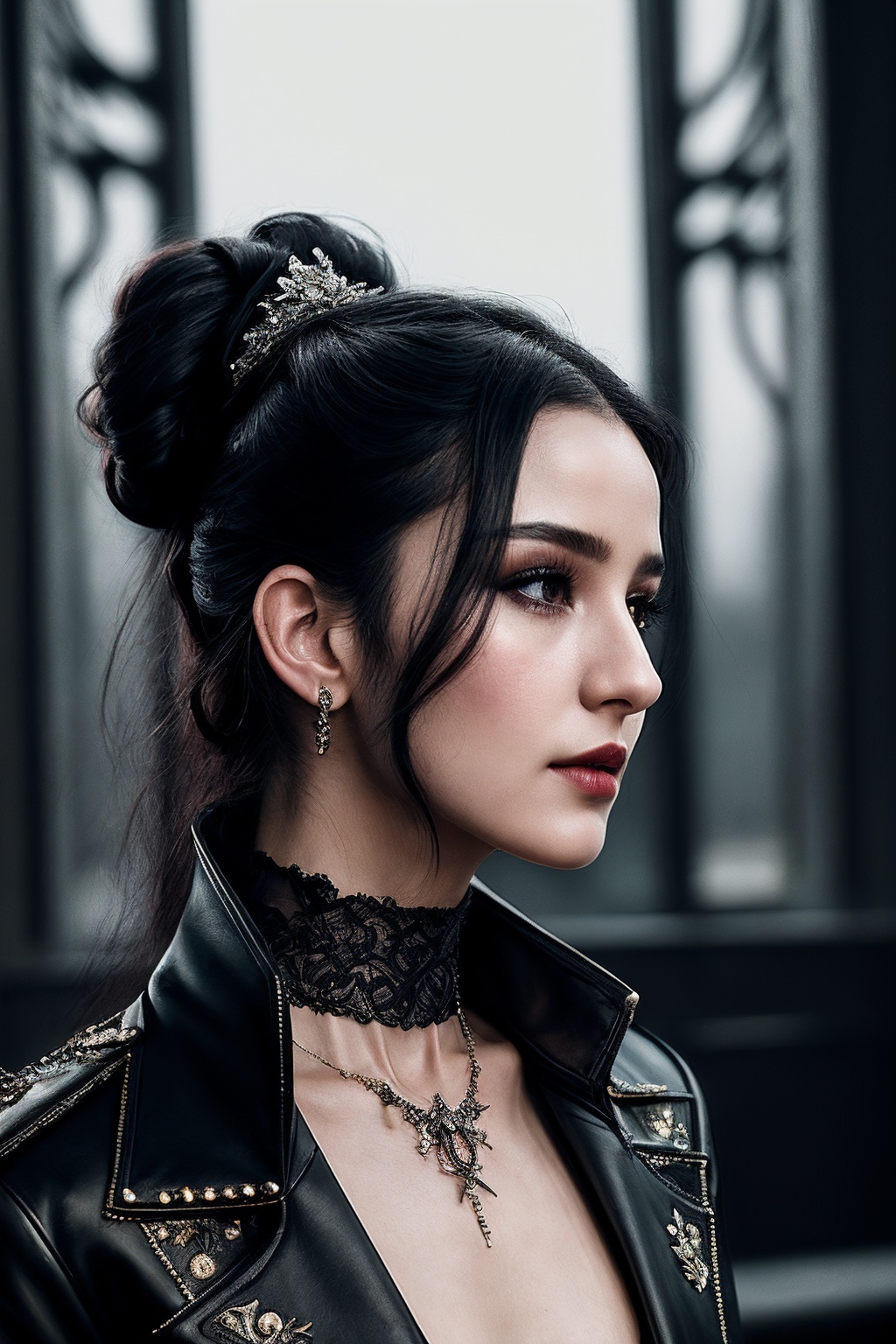 VG09_SoloTI_v1,  (In a dark,  Gothic ensemble with leather and metal accents on Tensor.Art