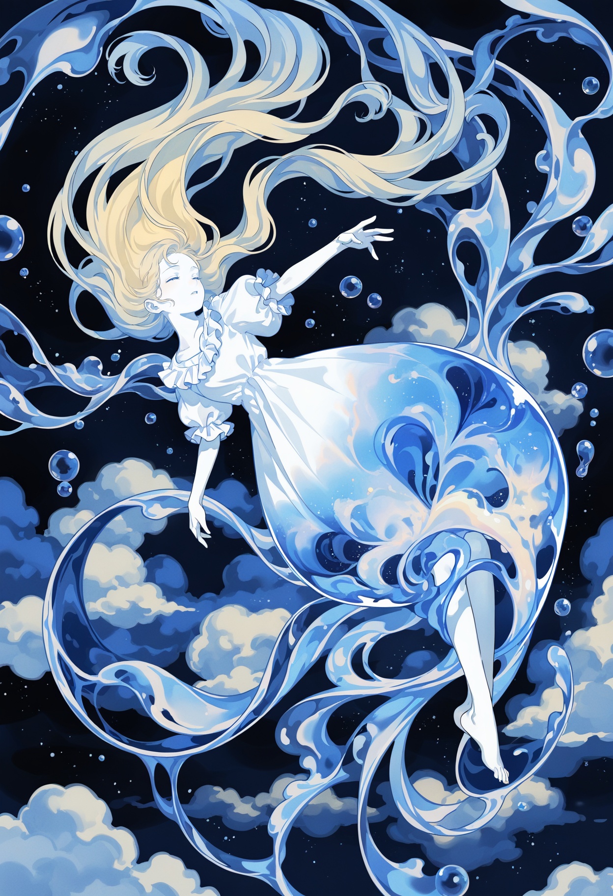 1girl,  watercolor style,  fluid colors on Tensor.Art