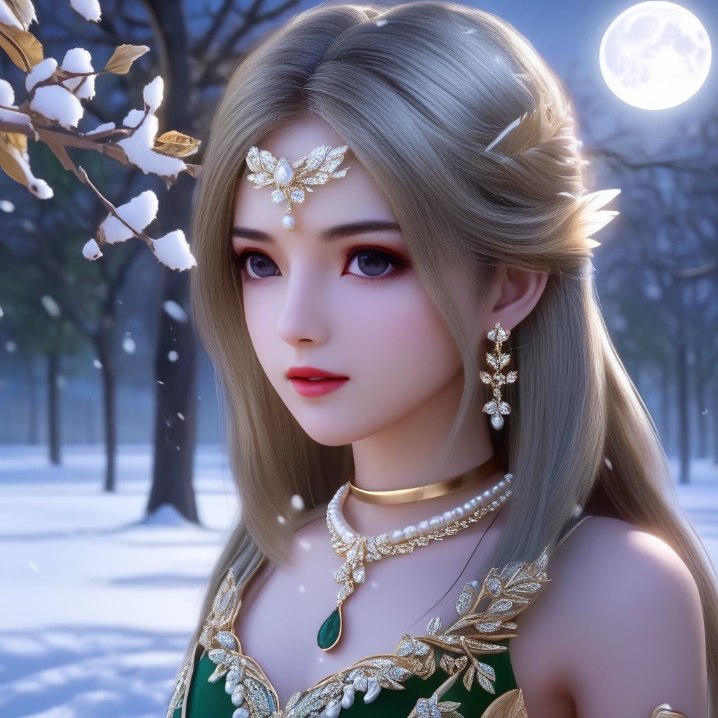 <lora:837-DA-XL-斗罗大陆-千仞雪-幼年:0.8>, (,1girl, ,best quality, ),,  picture-perfect face,   clean, masterpiece,     cinematic lighting, cinematic bloom, fantasy,  , unreal, science fiction, ((,1girl, pov,))(((,tree, 1girl, full moon,snowing,snow ,solo,     solo focus,  long_hair, looking_at_viewer,  )))  (rich:1.4,)     prestige, luxury, jewelry, diamond, gold, pearl, gem, sapphire, ruby, emerald, intricate detail, delicate pattern, charming, alluring, seductive, erotic, enchanting, hair ornament, necklace, earrings, bracelet, ,(sit),