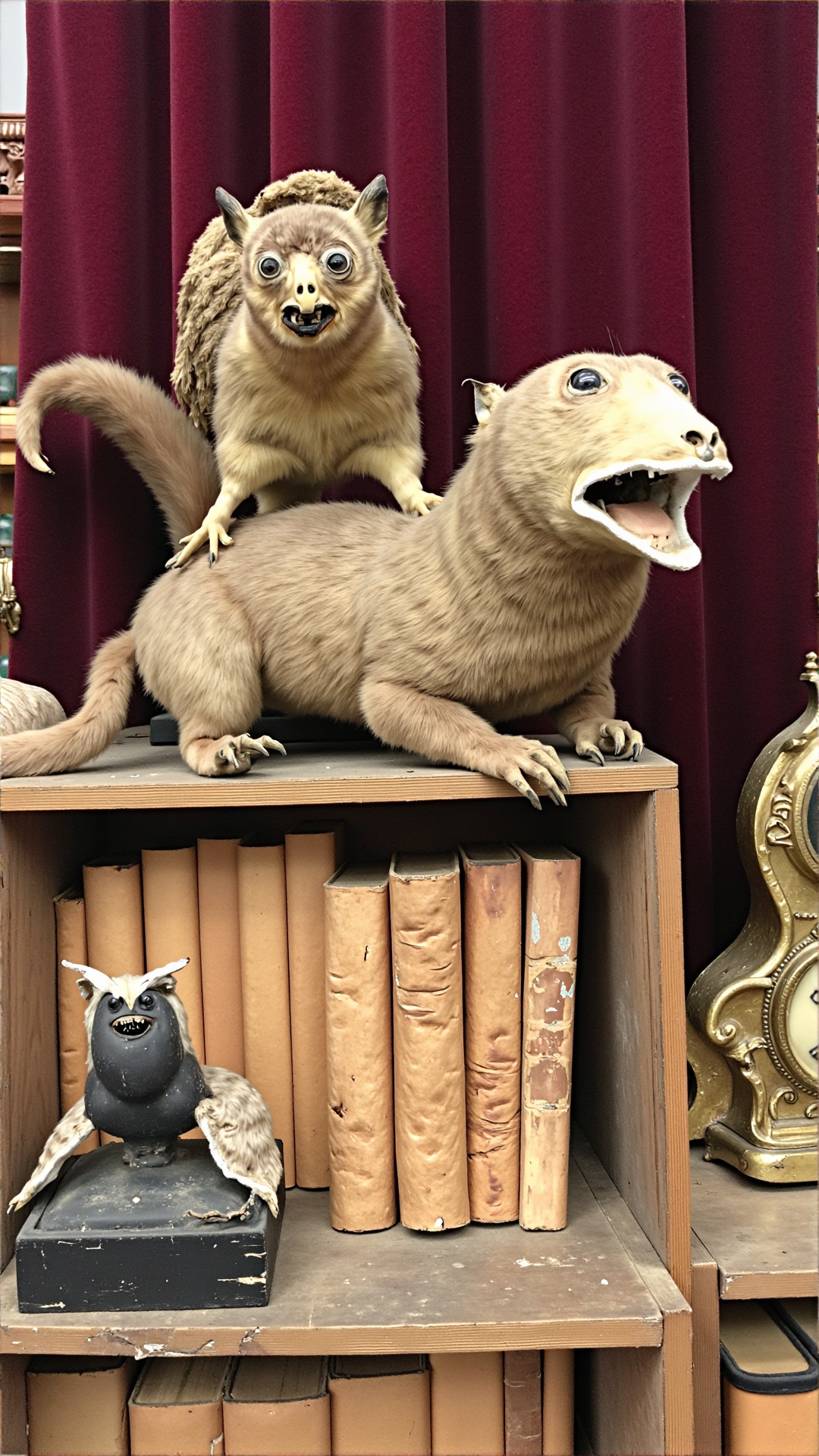 badtxdrmy,  bad taxidermy,  A photo of a bad taxidermi lesser anteater with its facial features askew and mouth hanging ag...