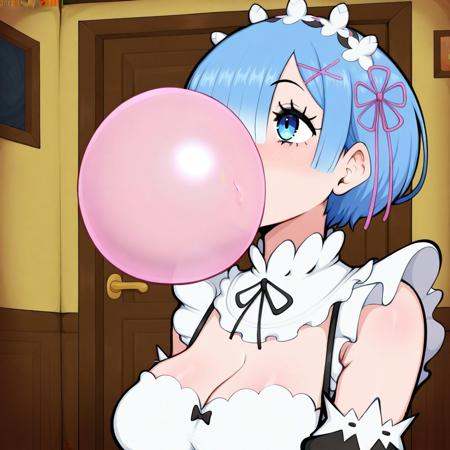 1girl,  blowing bubblegum,  rem (re:zero) on Tensor.Art