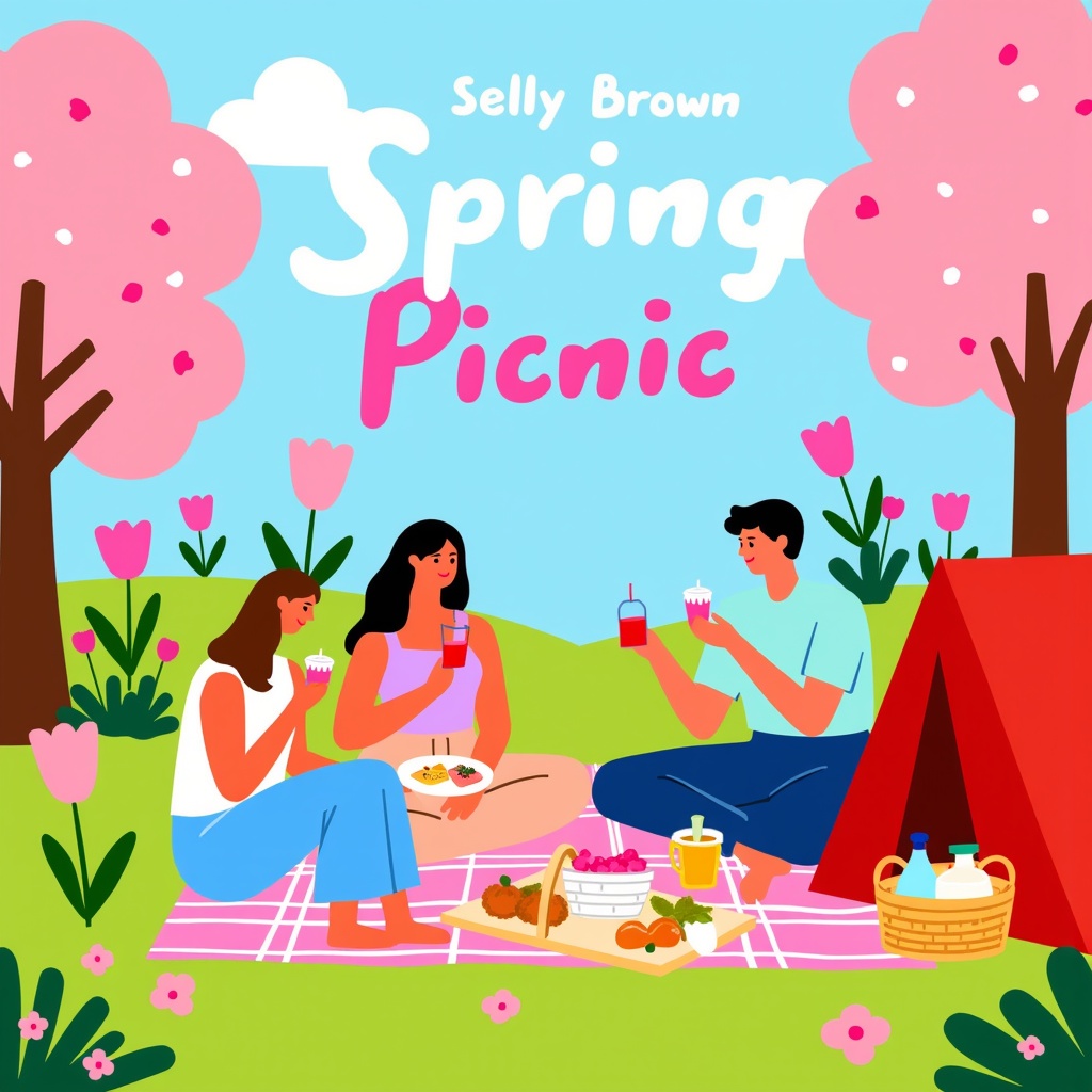SSi,  Digital illustration of a spring picnic scene,  bright colors on Tensor.Art