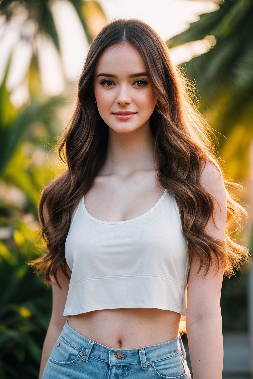 HazelM_SoloTI_v1,  (In a light,  breezy outfit with a casual on Tensor.Art