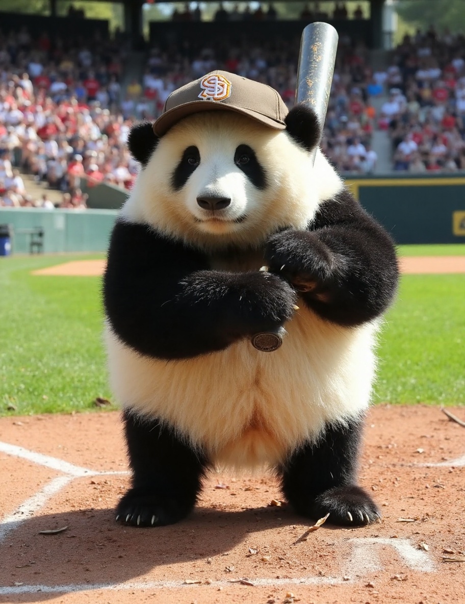 This high-resolution photograph captures a **** panda named Huahua,  face looks agry,  depicted with her distinctive black...