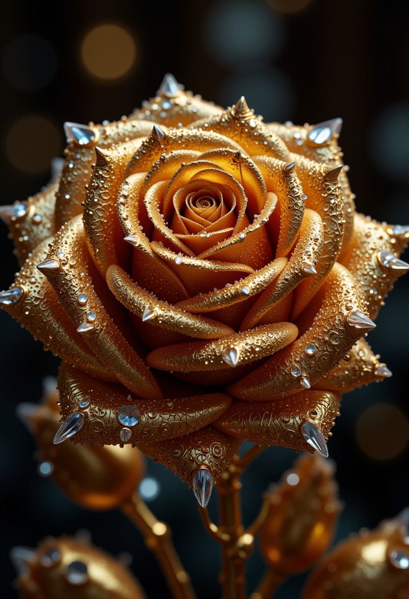 The image is a high-resolution photograph of a rose,  rendered in an ultra-realistic,  hyper-realistic digital art style....