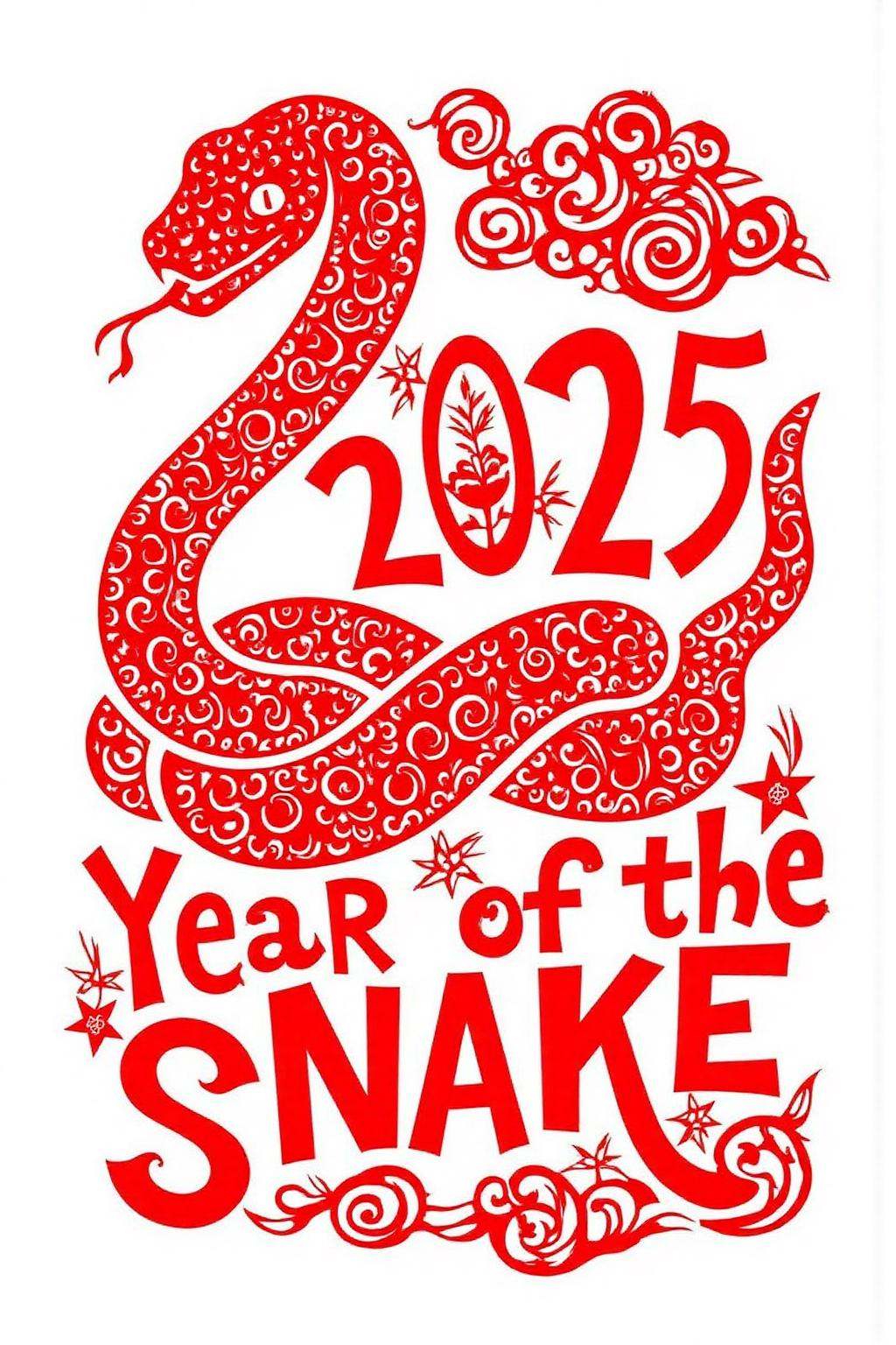 papercut art.A snake hissing on top of the text that says "2025: Year of the Snake". on Tensor.Art