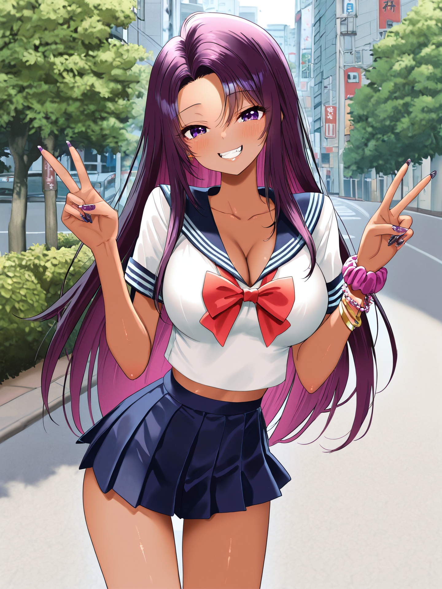okanotakeshi,  hazukiizunapurple eyes,  purple hair on Tensor.Art