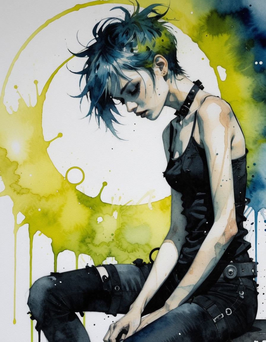 contemporary watercolor painting,  Young female,  liminal space on Tensor.Art