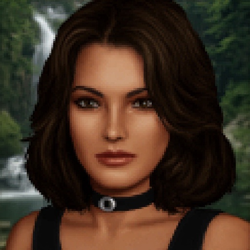 JA2 style portrait of a young woman with a realistic,  detailed style from a video game. She has a warm,  medium skin tone...