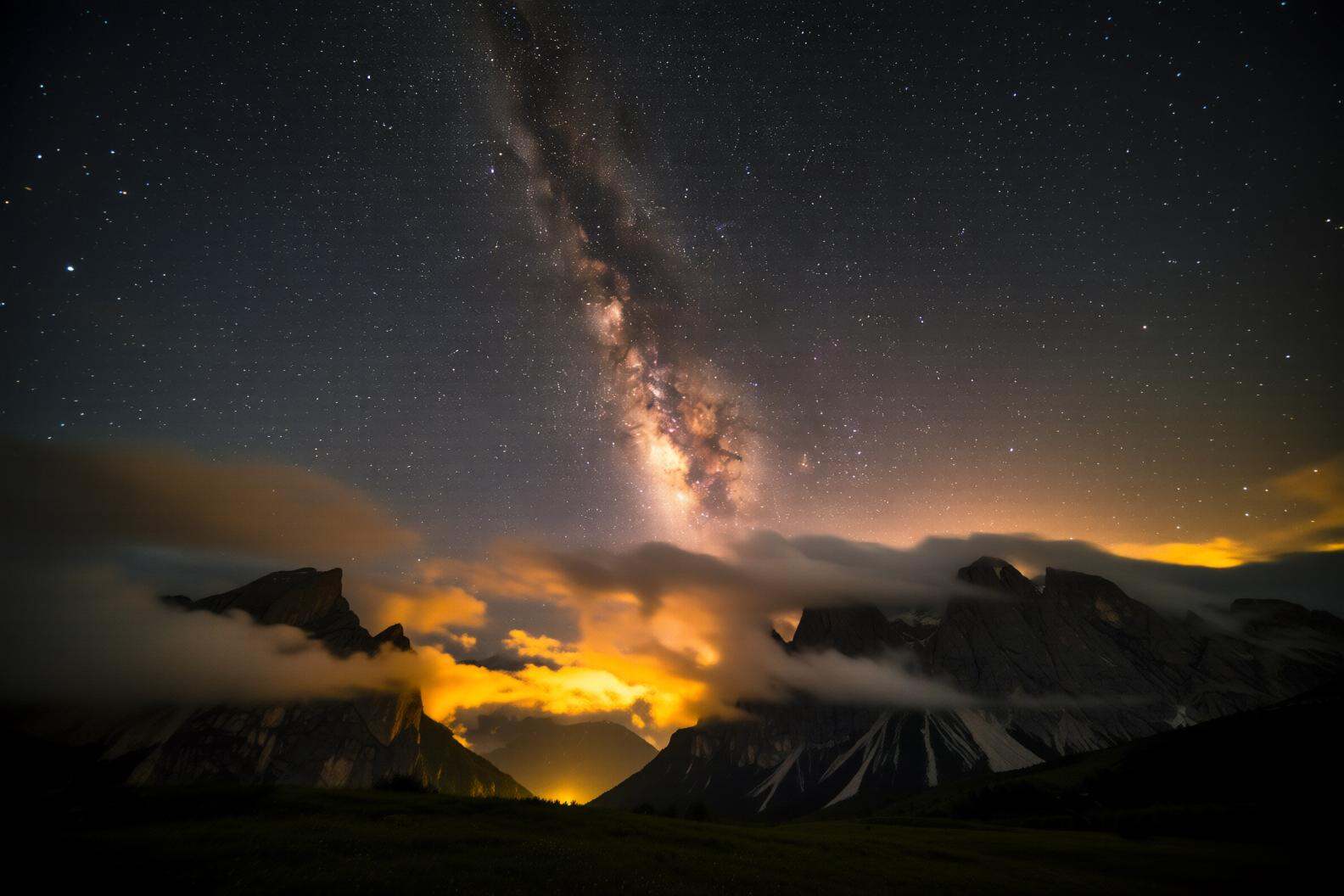 aurelmanea2q photography.A nighttime landscape with a prominent view of the Milky Way stretching across the sky. The Milky...