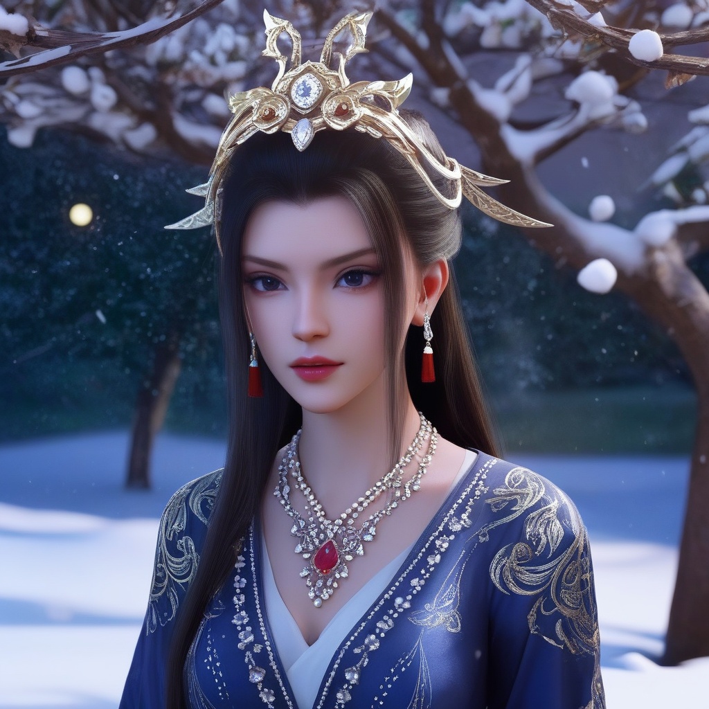 <lora:835-DA-XL-晏琉璃-婚服:0.8>, (,1girl, ,best quality, ),,  picture-perfect face,   clean, masterpiece,     cinematic lighting, cinematic bloom, fantasy,  , unreal, science fiction, ((,1girl, pov,))(((,tree, 1girl, full moon,snowing,snow ,solo,     solo focus,  long_hair, looking_at_viewer,  )))  (rich:1.4,)     prestige, luxury, jewelry, diamond, gold, pearl, gem, sapphire, ruby, emerald, intricate detail, delicate pattern, charming, alluring, seductive, erotic, enchanting, hair ornament, necklace, earrings, bracelet, ,