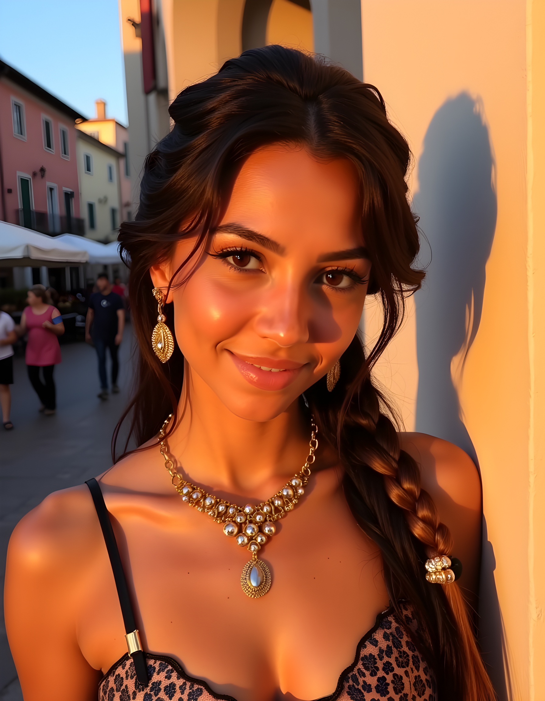 In a vibrant,  sun-kissed Italian piazza during the twilight hour,  Parky on Tensor.Art