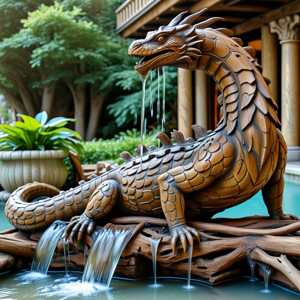 a basilisk made of wood,  a basilisk creature,  antique statue on Tensor.Art