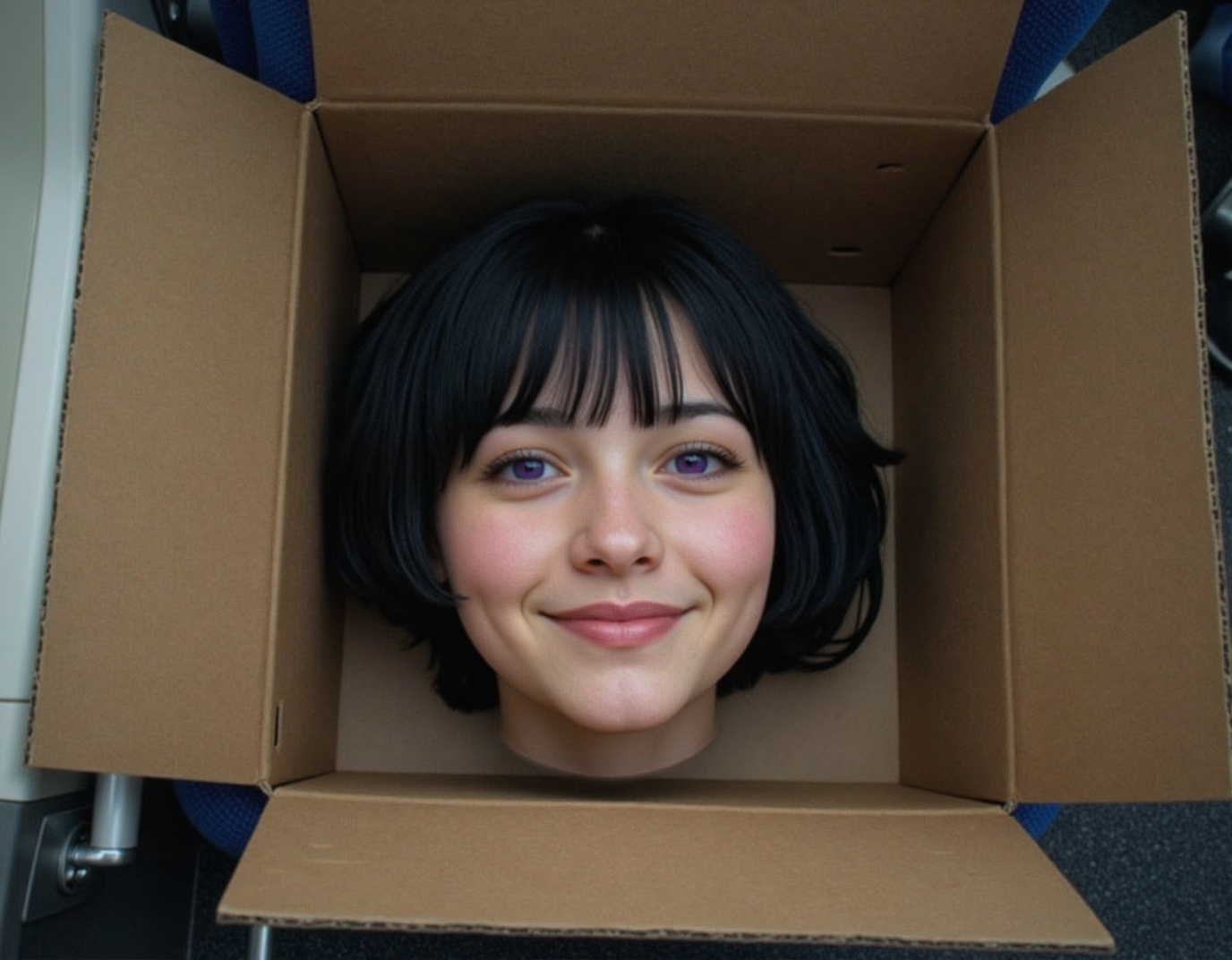 a ultrarealistic view from slightly above of h3adonly,  The disembodied head of a 20 year old woman looking out from insid...