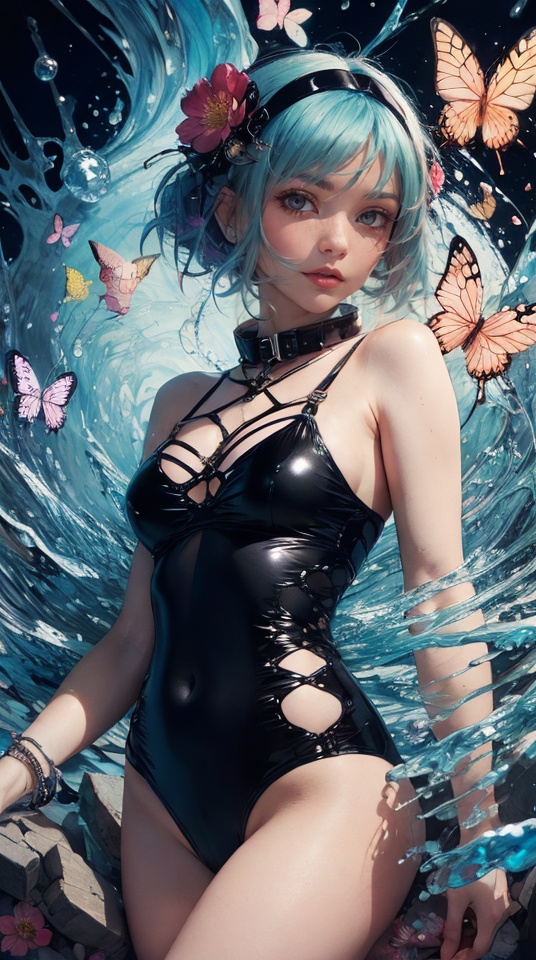 tutututu,  black one-piece swimsuit,  collar on Tensor.Art