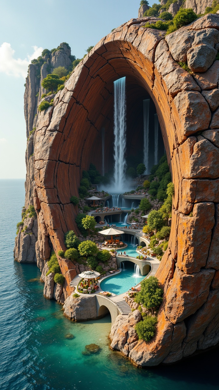 A colossal Insiders Resort Parched with leopard print Walnut,  its hull cracked open to reveal a miniature world inside,...