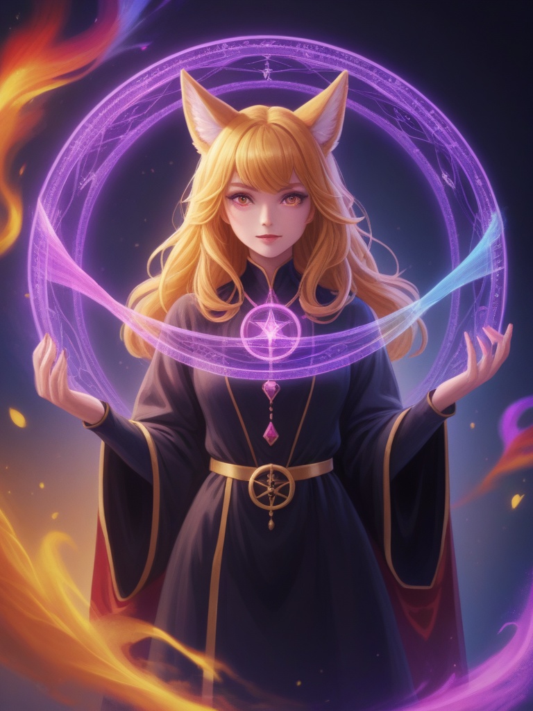 (Solo),  anthro fox girl,  black robe with golden details on Tensor.Art