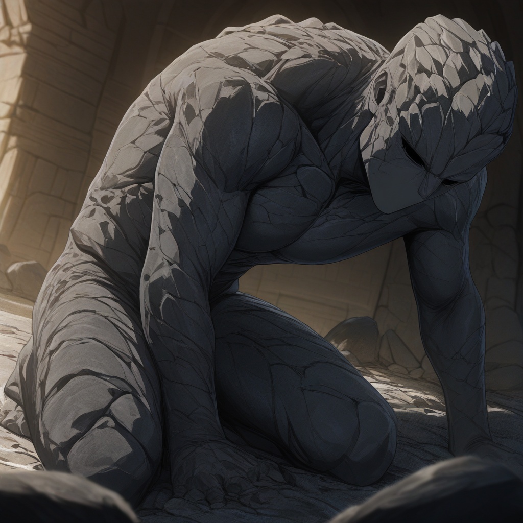 Stone elemental-stone textured skin 1mouthless male focus,  anime screencap,  masterpiece on Tensor.Art