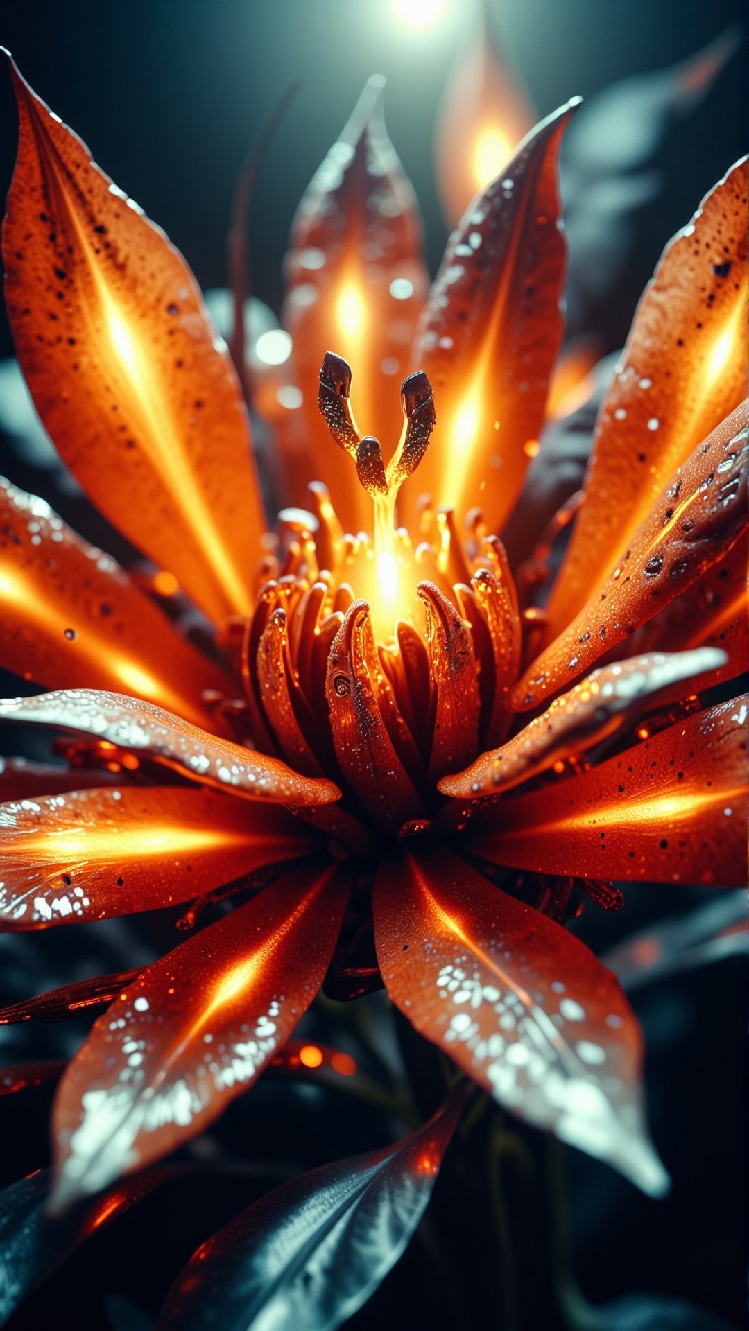 HalloweenGlowStyle orange themed Vibrant colors,  metal petals,  magnetic field on Tensor.Art