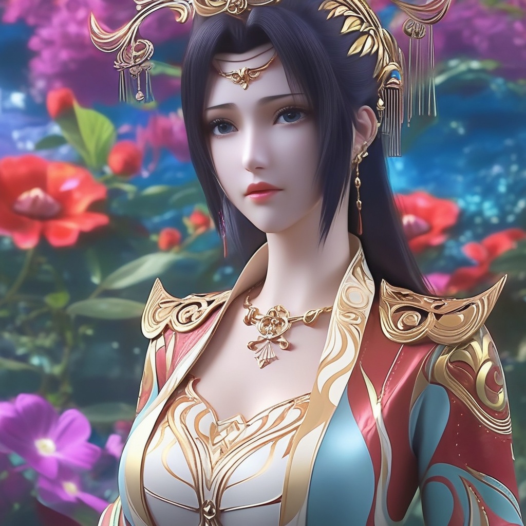<lora:842-DA-XL-斗破苍穹-云韵-婚服:0.8>, (,1girl, ,best quality, ),,,anime,(masterpiece, top quality, best quality, official art, beautiful and aesthetic:1.2), (1girl)	, , (cleavage),, extreme detailed,(fractal art:1.3),colorful, flowers ,highest detailed,()    (cleavage),,  (),