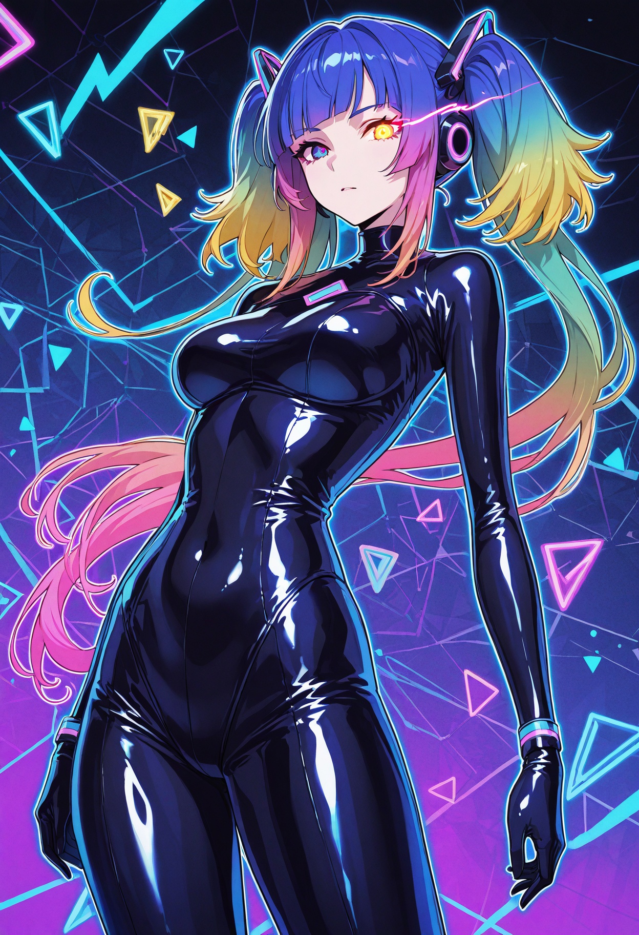 cyberpop character design,  cel-shaded latex textures,  neon outline effects on Tensor.Art